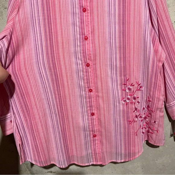 ALIA Women NWT Missy Sz 18 3/4 Sleeve Button Front Collared Career Shirt Stripes - Picture 4 of 11